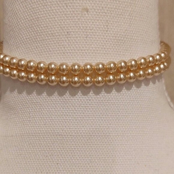 Richelieu Double Strand Faux Pearl Necklace Choker Champagne | Vintage - Picture 2 of 11